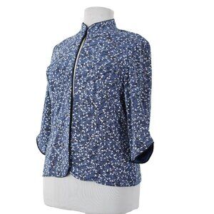 Alex Evenings Sz XL Med Blue Black White Metallic 3/4 Slv Knit Acetate Jacket